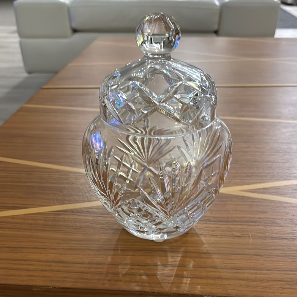 Intricate Cut Glass Jar with Lid